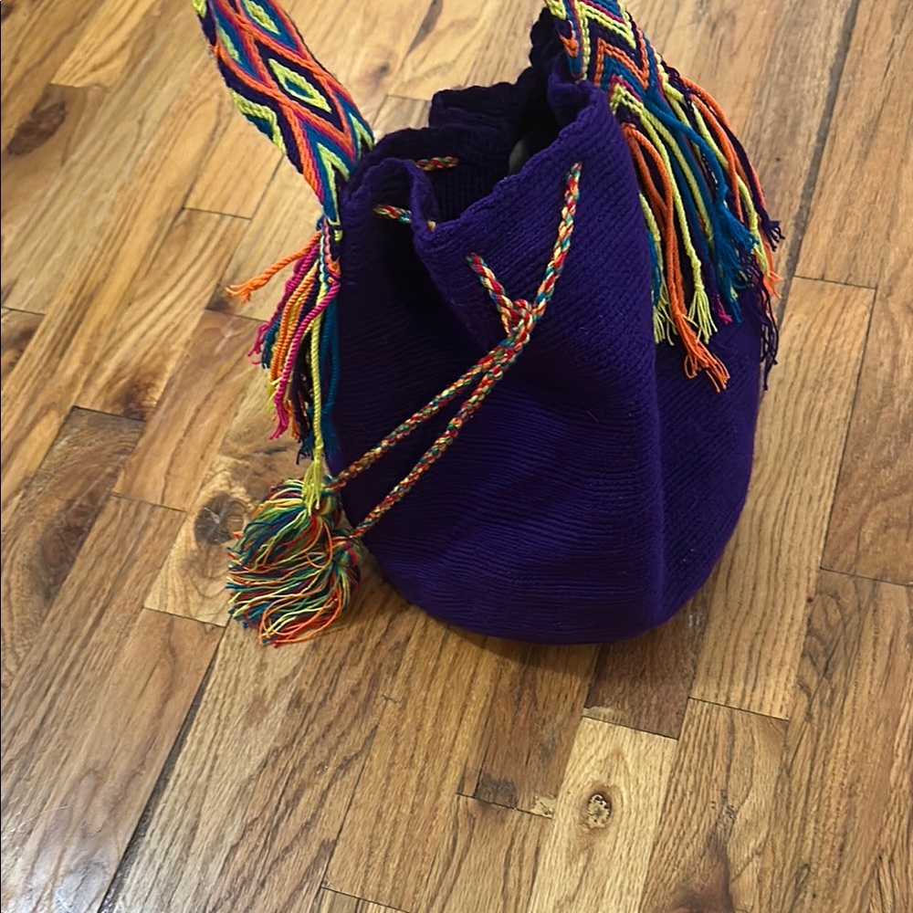 Bohemian Purple Crossbody Bag with Macramé Tassels - Picture 2 of 6